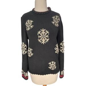 Vintage Charter Club Size Petite/Medium Snowflakes Winter Sweater Tight Knit